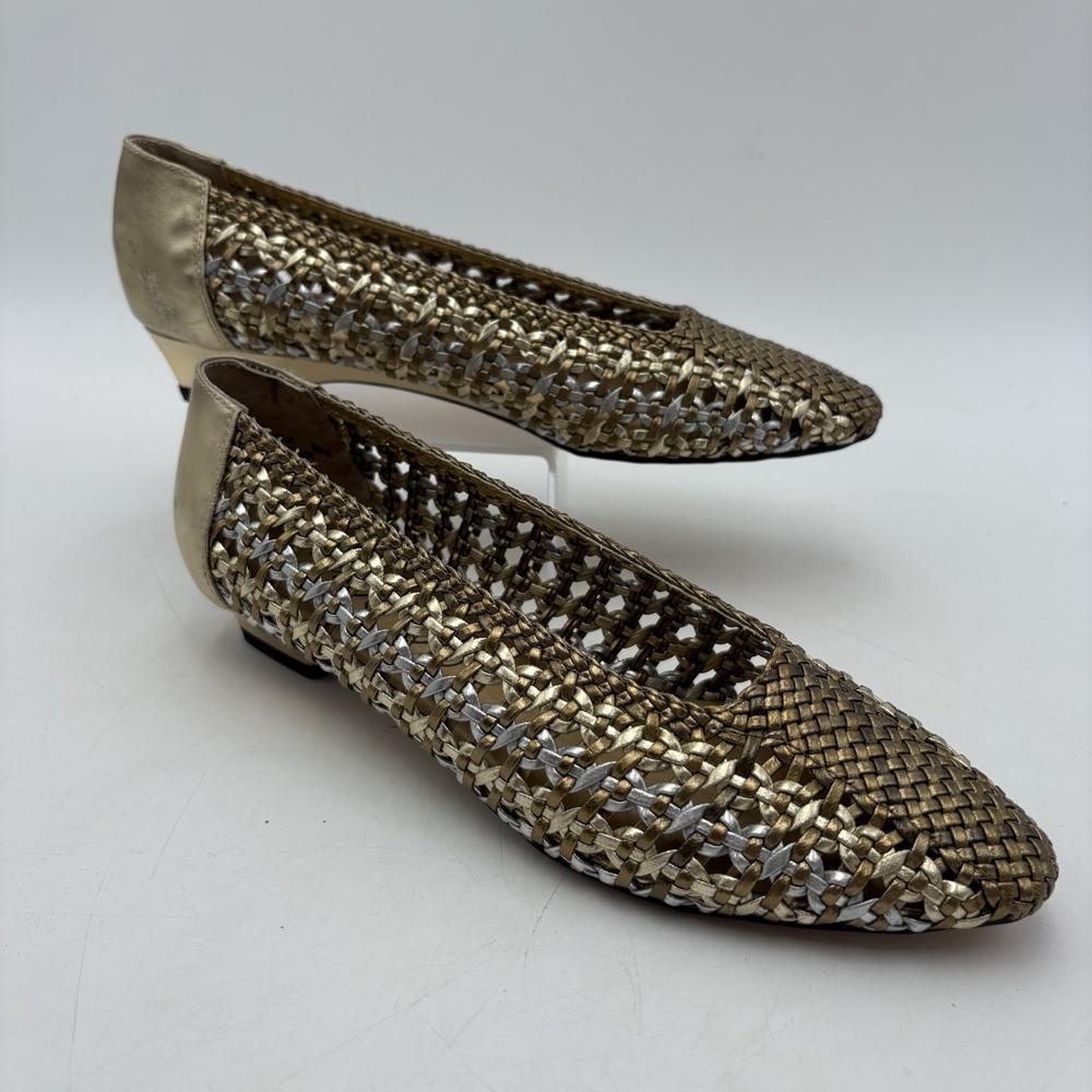 Life Stride Womens 8M Vintage 90s Gold Woven Leather Metallic Ballet Flats Glam‎